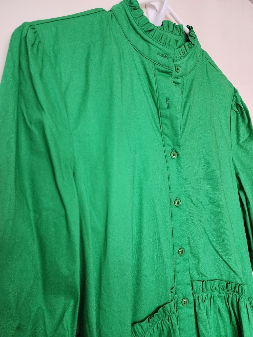Taylor Tillman Cammie Ruffle Shirt Dress Garden Green Cotton Size XS NEW - Picture 6 of 9